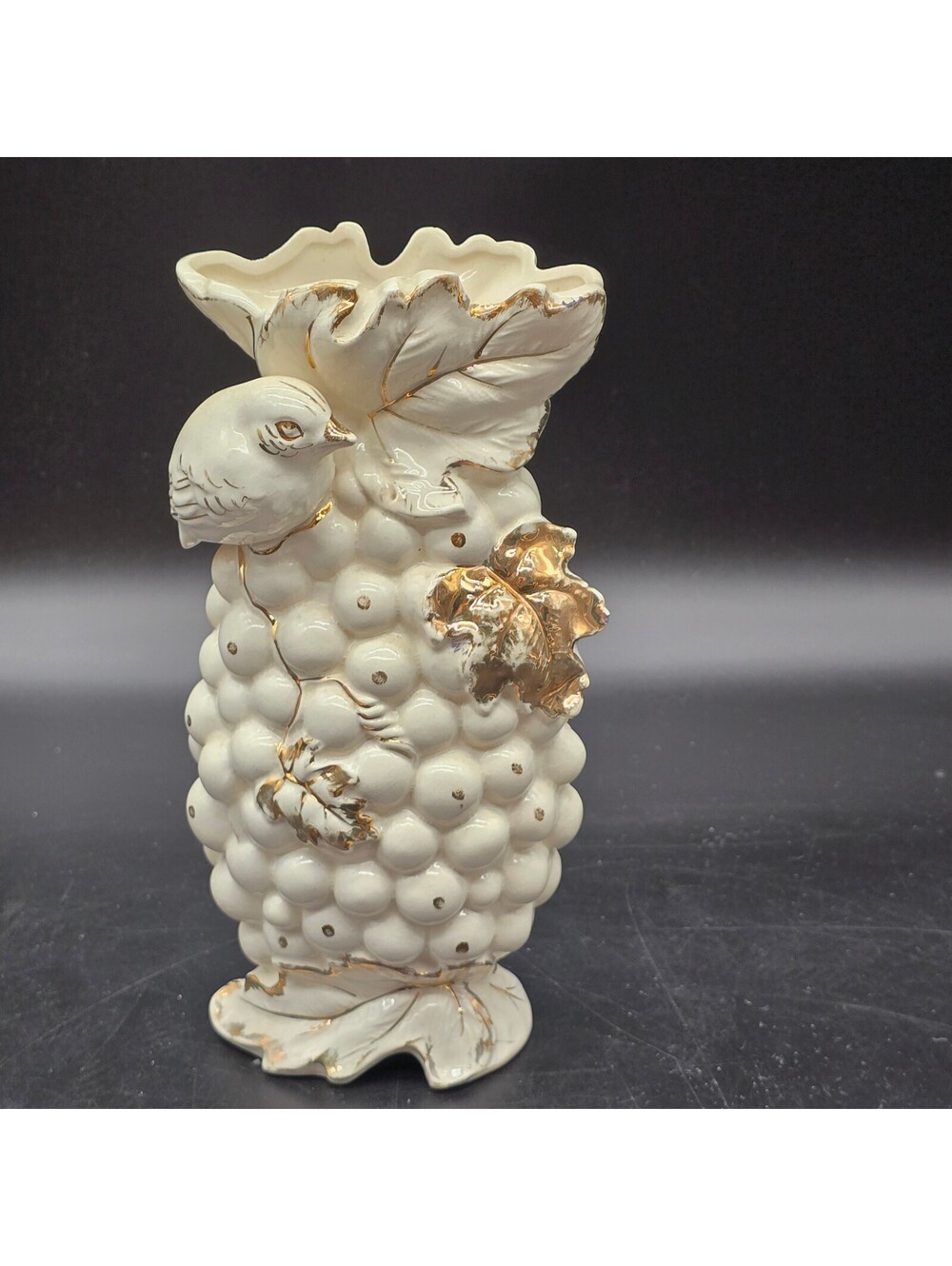 Vintage Tilso Japan Ceramic Grape Cluster Vase Bird 52/824A MidCentury 1960s